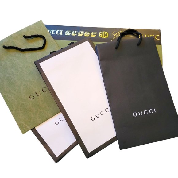 Gucci Shopping Bags Black & White + Gift Ties Set of 7 Reusable Gift Prop VR210 - Picture 2 of 12